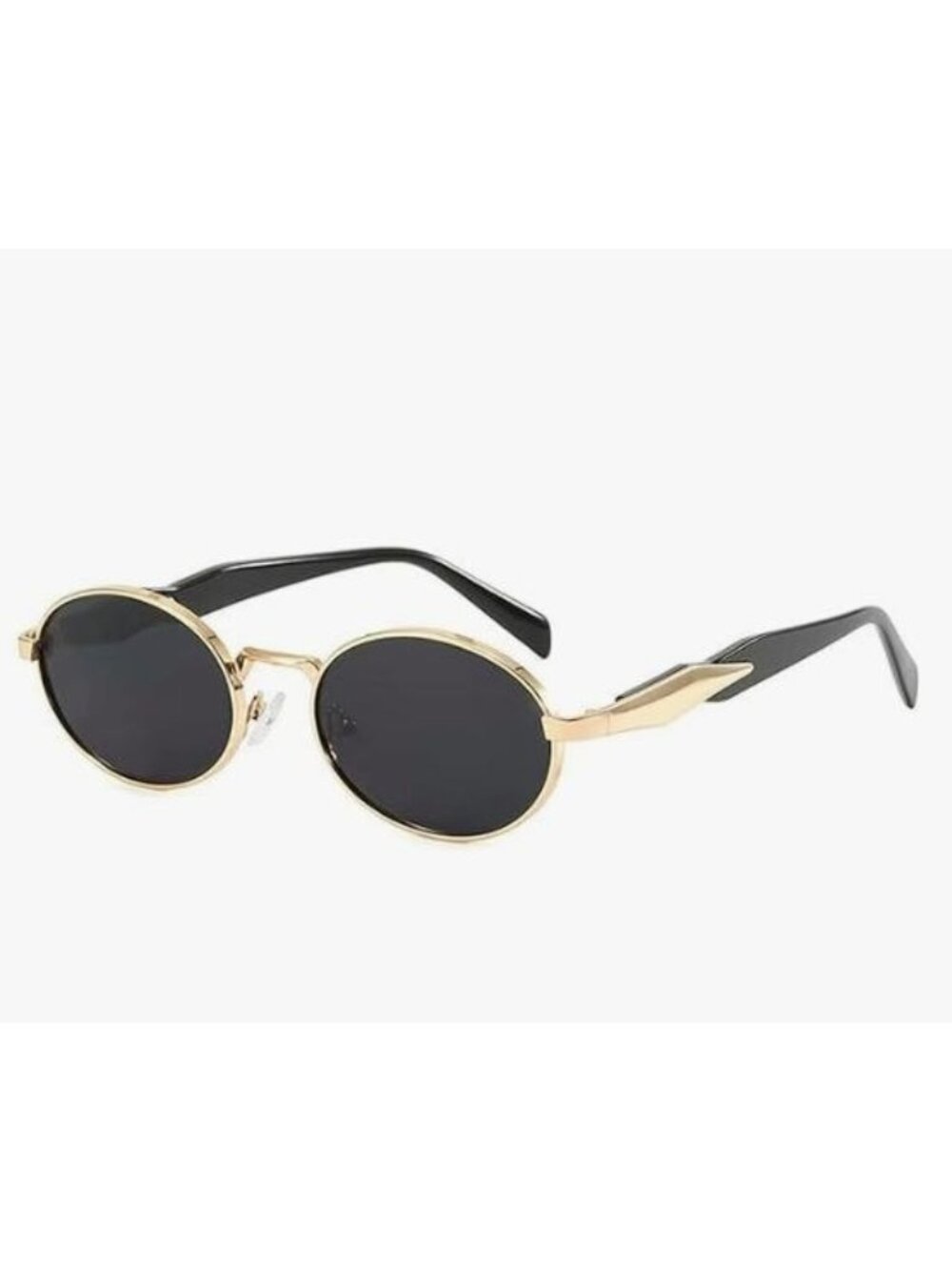 Oval Gold Metal Frame Sunglasses Black Gradient Lenses Retro Vintage Style Black